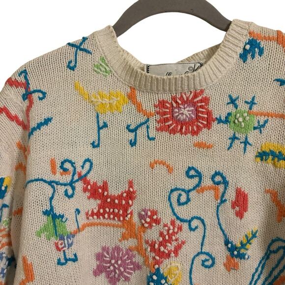 Vintage Needleworks Rainbow Short Sleeve Sweater Medium‎ - Picture 4 of 6